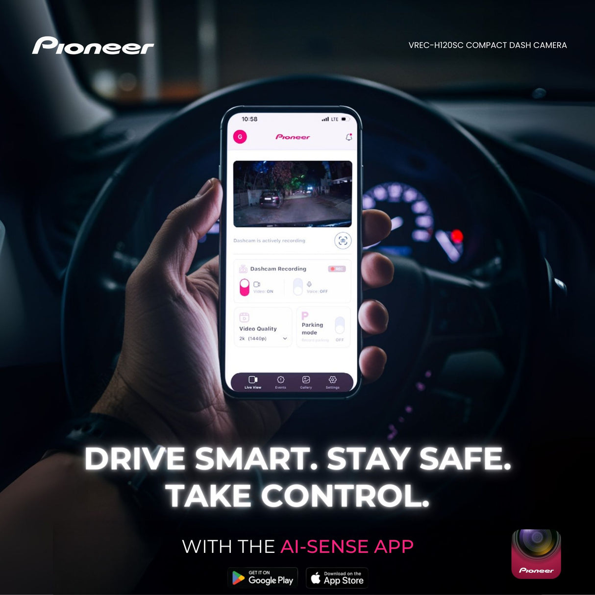 Pioneer VREC-H120SC Telecamera Ultra compatta da plancia a 1 canale - Risoluzione 1.5K , Visione 120°