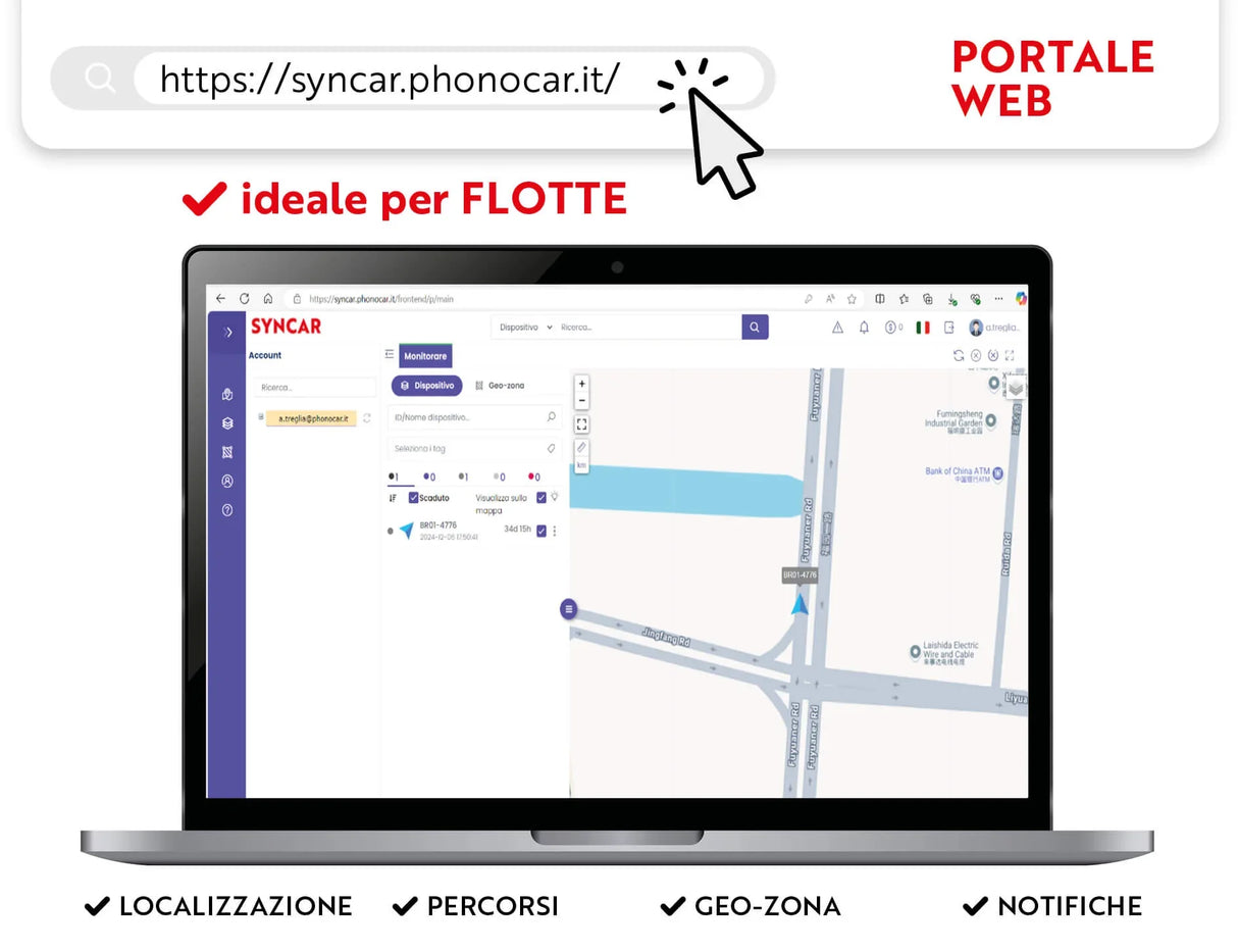 Phonocar 09507 sistema GPS per monitoraggio remoto in tempo reale di un veicolo (o di flotte)