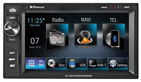 PHONOCAR VM068E SINTO-SD-USB TOUCH 6,2" CON BLUETOOTH E GPS + MAPPA EUROPA NV980 - TechSoundSystem.com