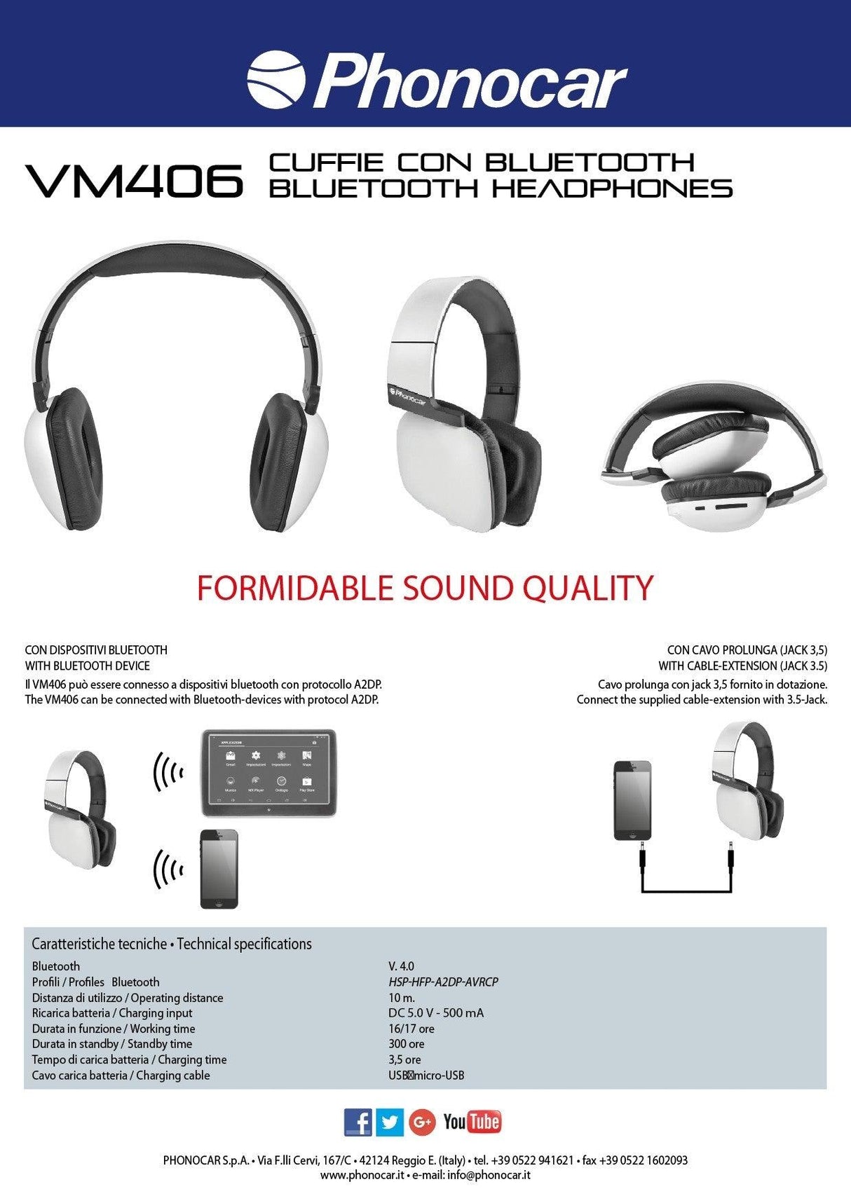 Phonocar VM406 Cuffie audio Bluetooth Wireless - TechSoundSystem.com