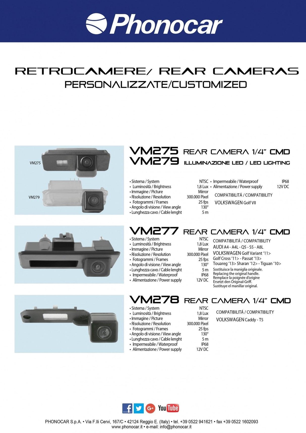 Retrocamera CMD LED VOLKSWAGEN Golf VII PHONOCAR VM279 - TechSoundSystem.com