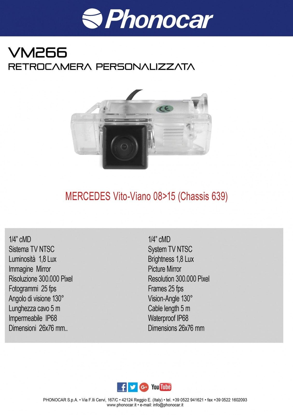 Phonocar VM266 Retrocamera personalizzata Mercedes Vito-Viano 08-15 CMD - TechSoundSystem.com