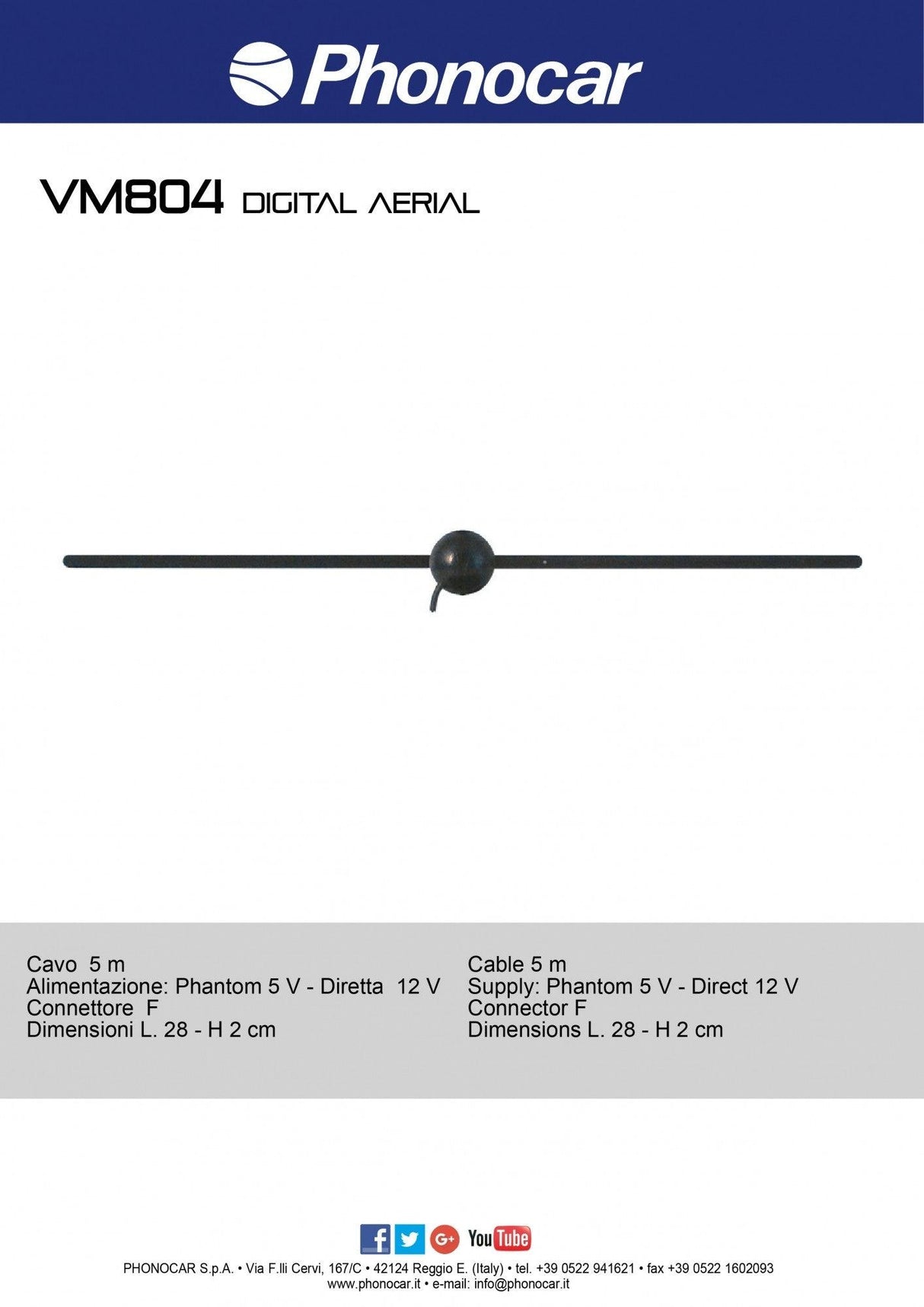 Phonocar VM804 Antenna digitale DVB-T sintonizzatore TV terrestre universale - TechSoundSystem.com