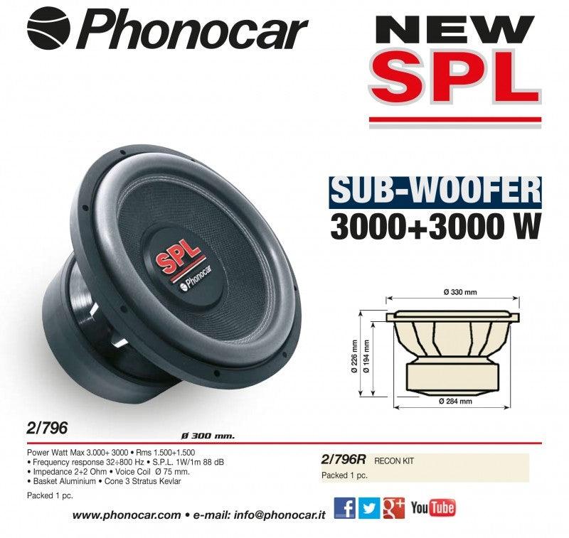 Subwoofer Power Aluminum Phonocar 02796 3000W+3000W 300mm (12'') - TechSoundSystem.com