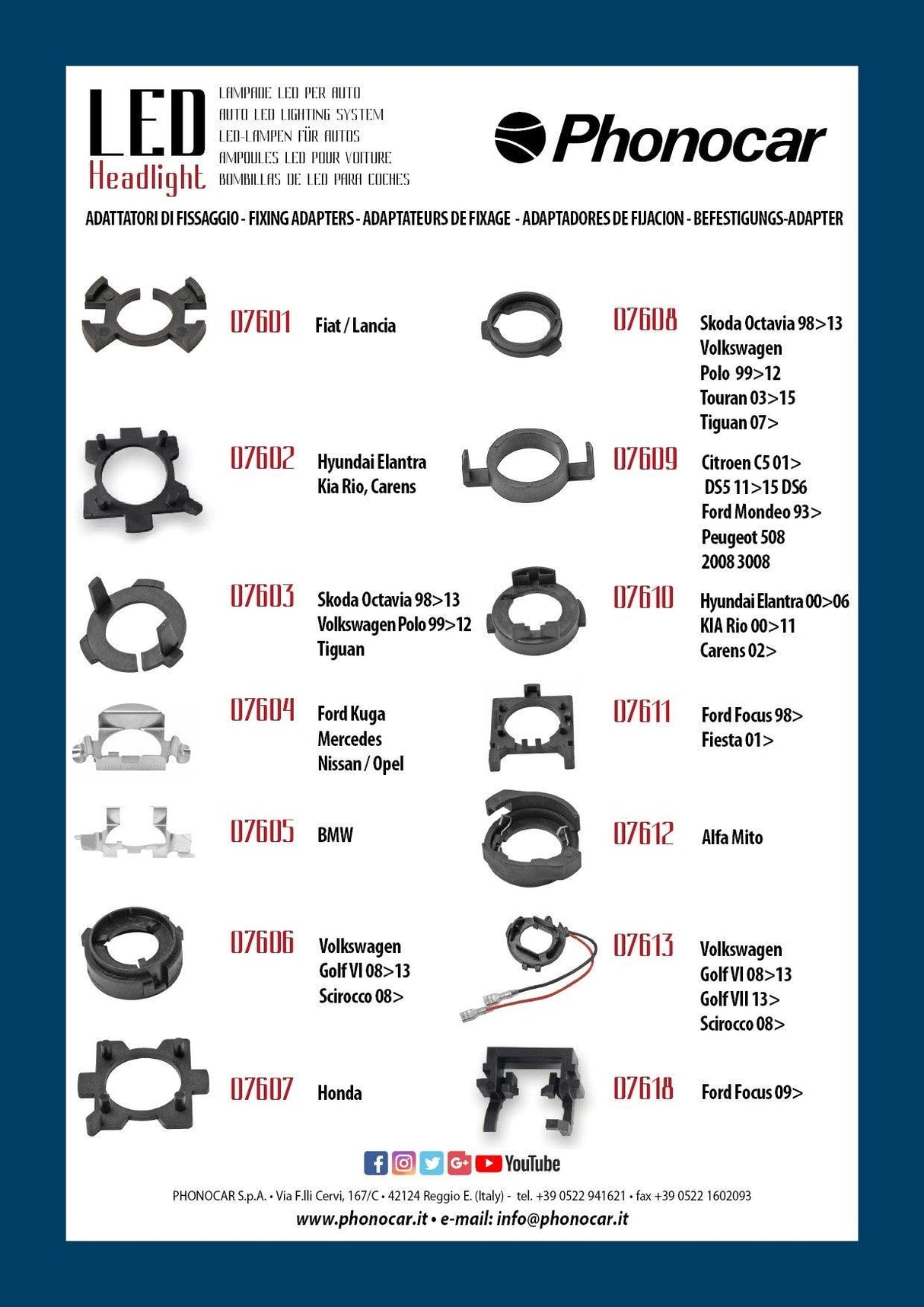 Adattatori di fissaggio per lampade Led Hyundai Elantra, Kia Rio e Carens Phonocar 07610 - TechSoundSystem.com