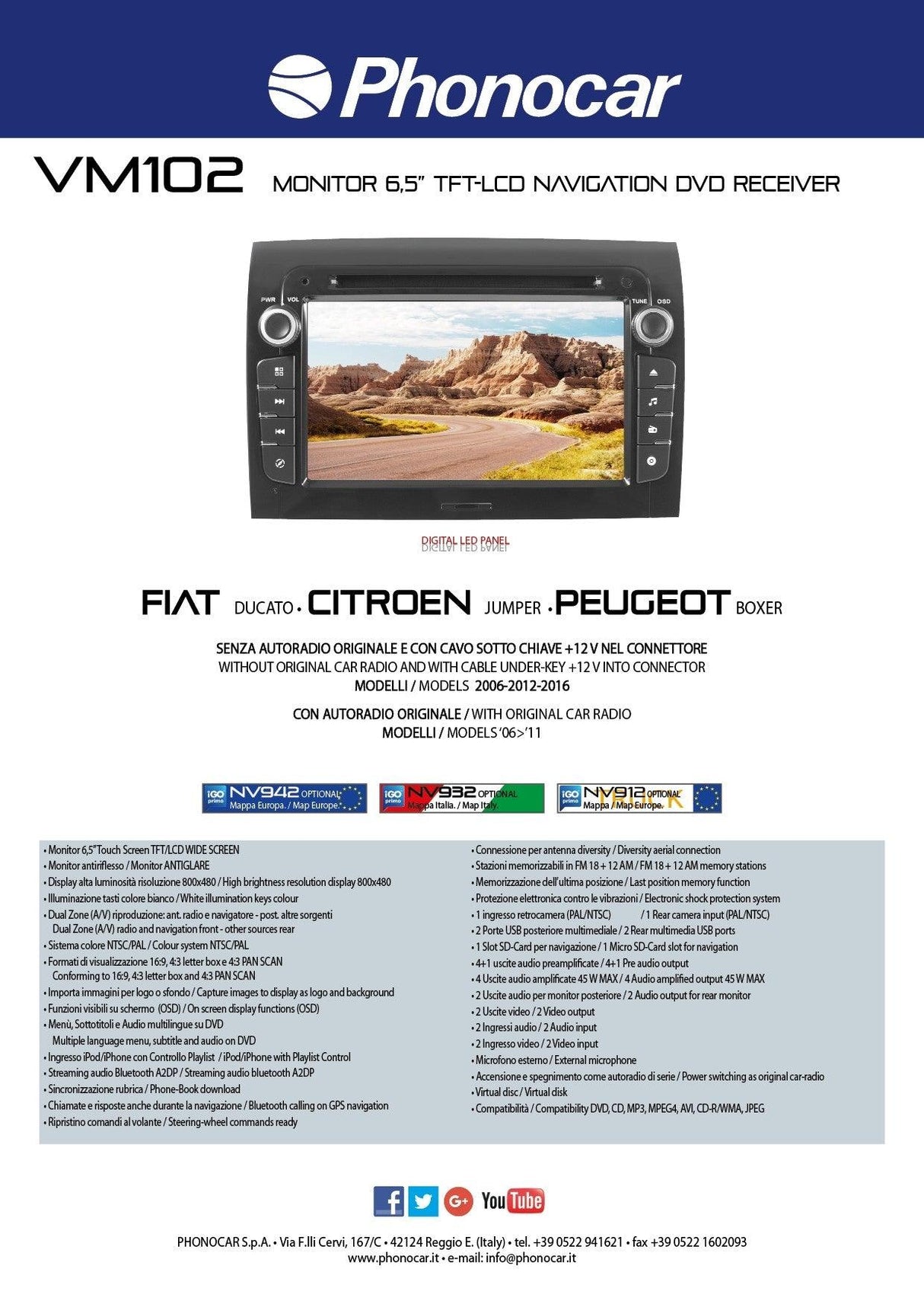 Phonocar VM102 autoradio 2 din custom per Fiat Ducato, Citroen Jumpy, Peugeot Boxer - TechSoundSystem.com