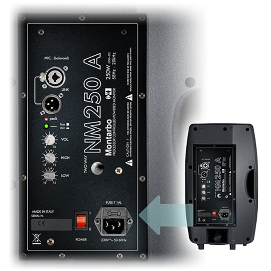 MONTARBO NM250A Cassa acustica ATTIVA woofer da 8" biamplificata, 250 Watts - TechSoundSystem.com