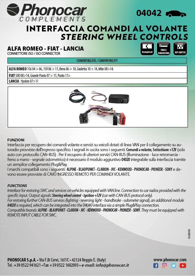 Phonocar 04042 Interfaccia comandi volante CANBUS per FIAT-ALFA-LANCIA - TechSoundSystem.com