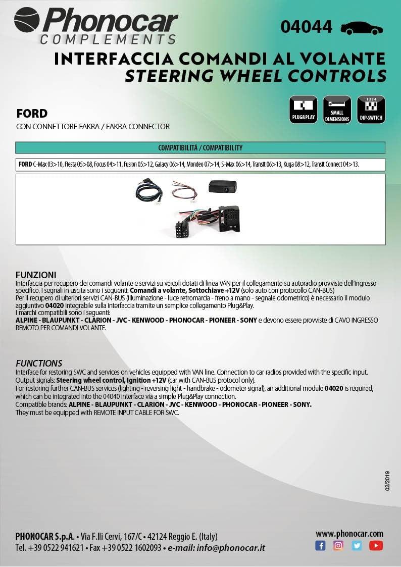 Phonocar 04044 Interfaccia Comandi al Volante CANBUS per FORD - TechSoundSystem.com