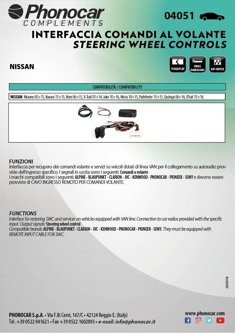 Phonocar 04051 Interfaccia comandi al Volante CANBUS per NISSAN - TechSoundSystem.com