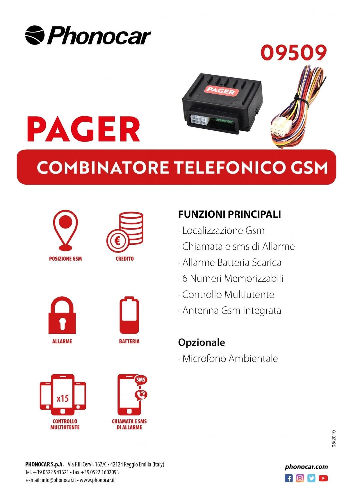 Phonocar 09509 Combinatore Telefonico PAGER GSM per Antifurti - TechSoundSystem.com