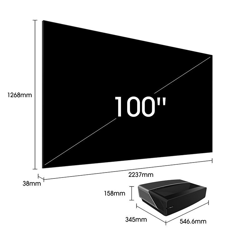 Hisense 100L5F-D12 videoproiettore laser tv con schermo da proiezione fisso telo ALR (UST) da 100" INCLUSO - TechSoundSystem.com