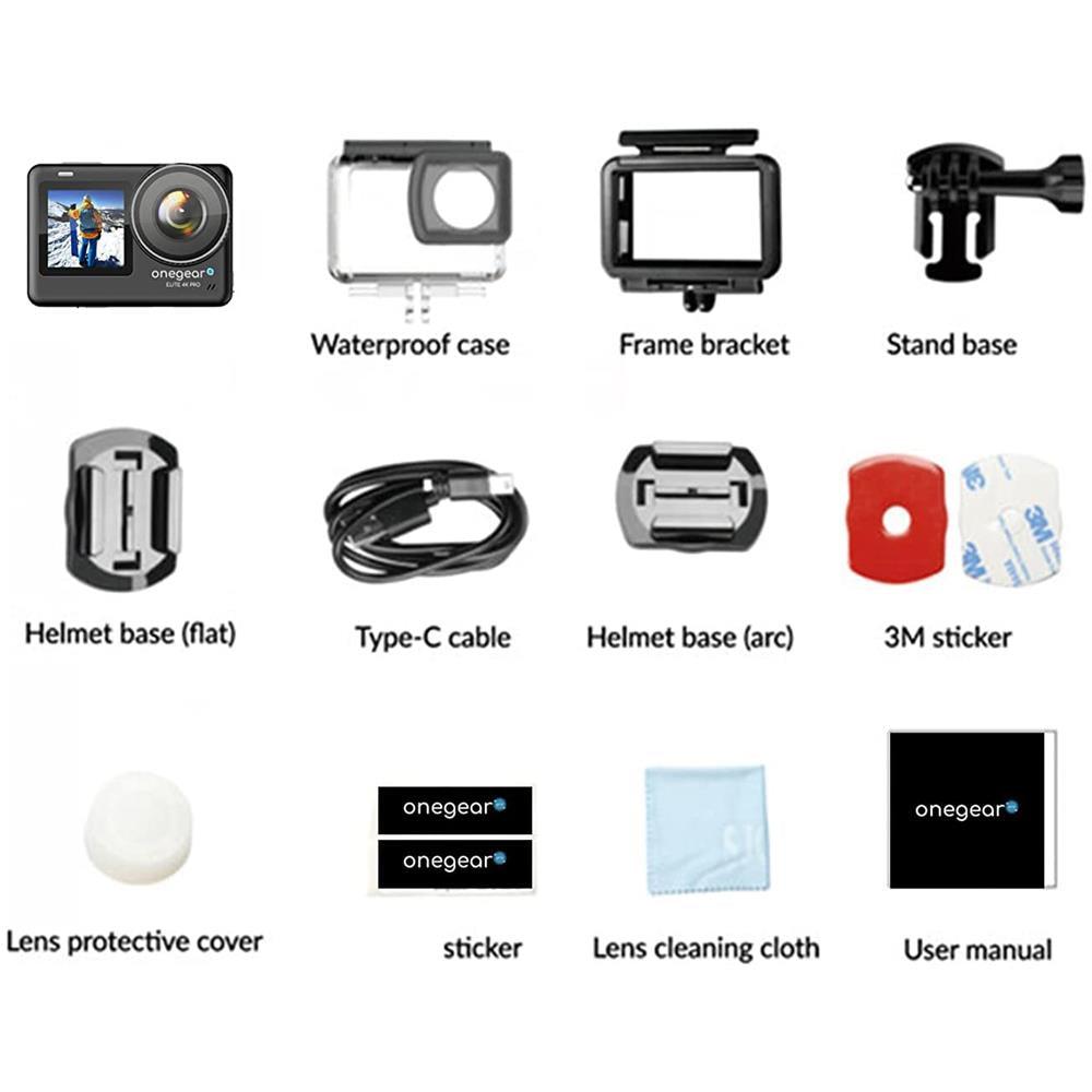 ONEGEAR PRO ELITE 4K 60 FPS Action Cam con chip AH22 doppio display - TechSoundSystem.com
