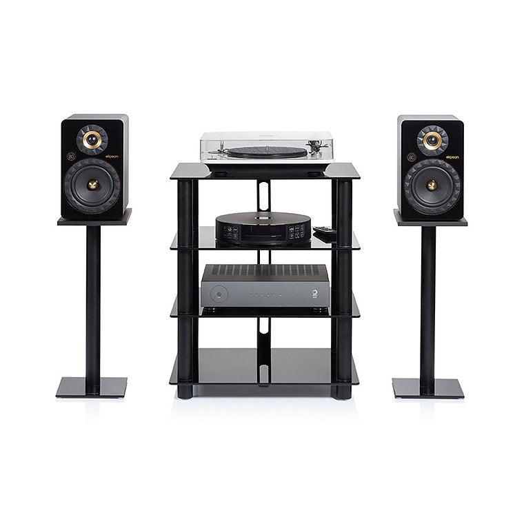 Norstone EPUR4 Mobile Hifi e AV 4 Struttura in acciaio spazzolato. Ripiani in vetro temperato - TechSoundSystem.com