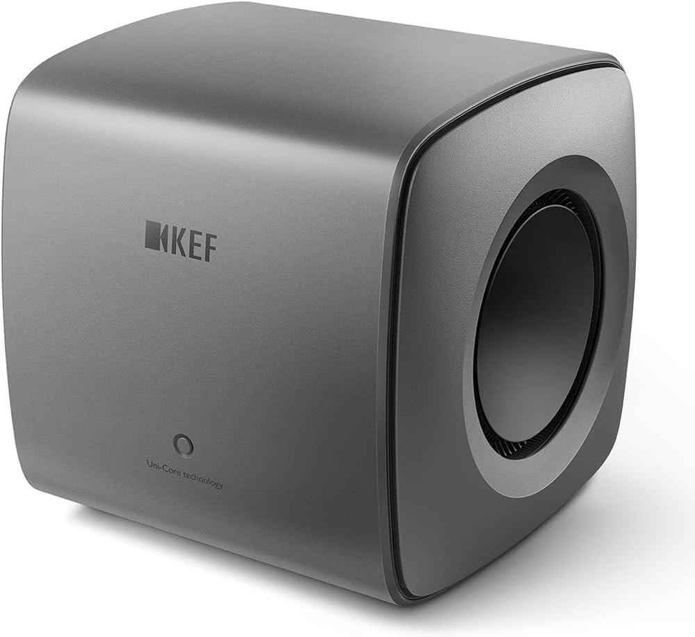 KEF KC62 TITANIO Subwoofer ultra potente 1000W RMS compatto DualCore e P-Flex Surround - TechSoundSystem.com