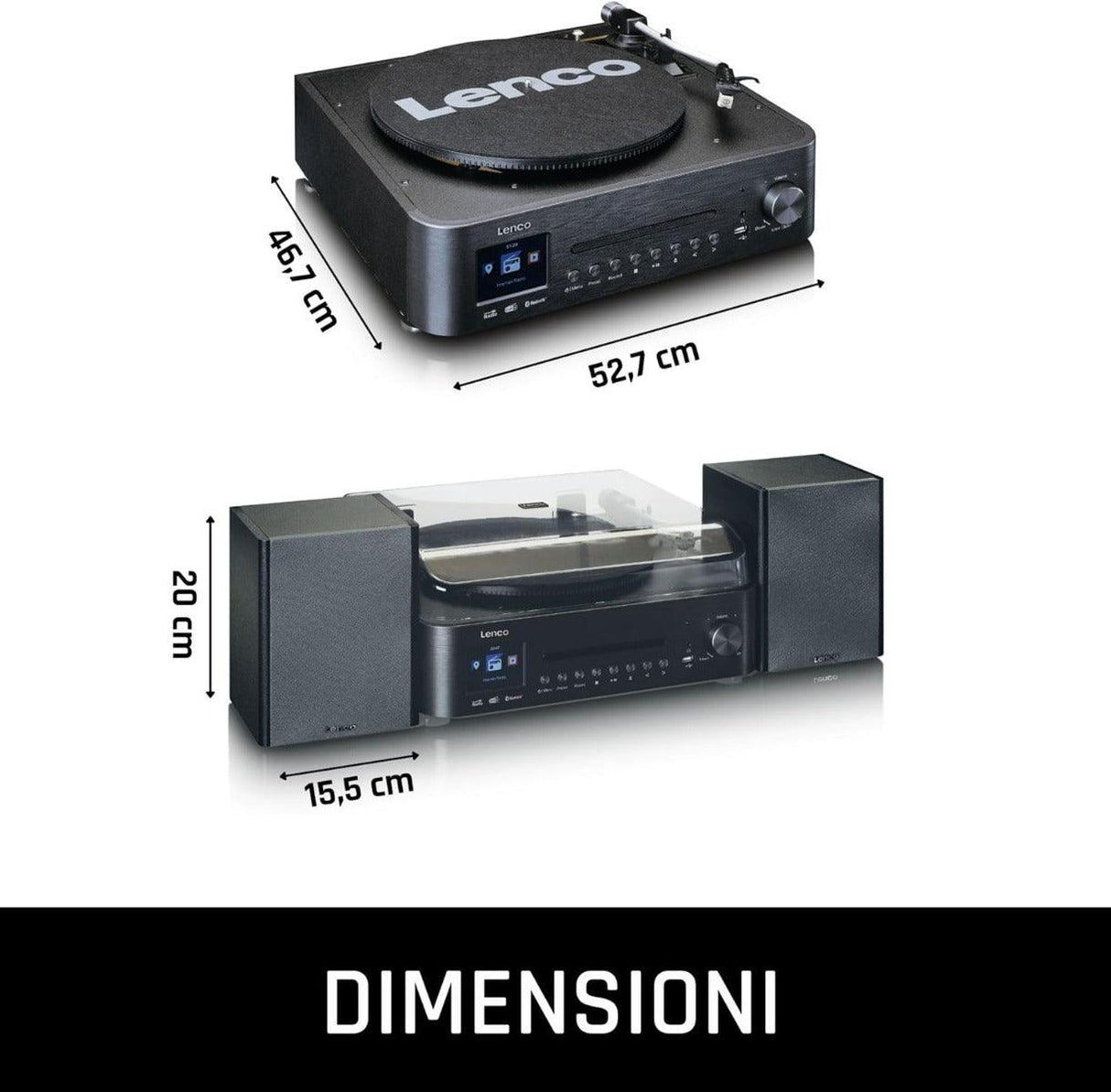 Lenco MC-460 Sistema all-in-one Giradischi con trazione a cinghia, Lettore CD, MP3 Smart internet radio, DAB+,FM Bluetooth 5.0 - TechSoundSystem.com