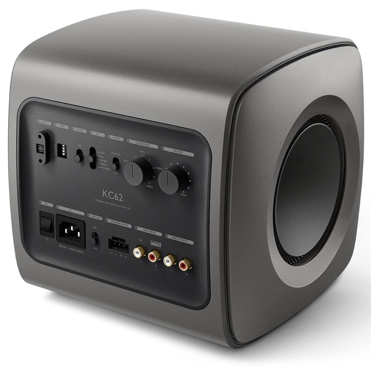 KEF KC62 TITANIO Subwoofer ultra potente 1000W RMS compatto DualCore e P-Flex Surround - TechSoundSystem.com