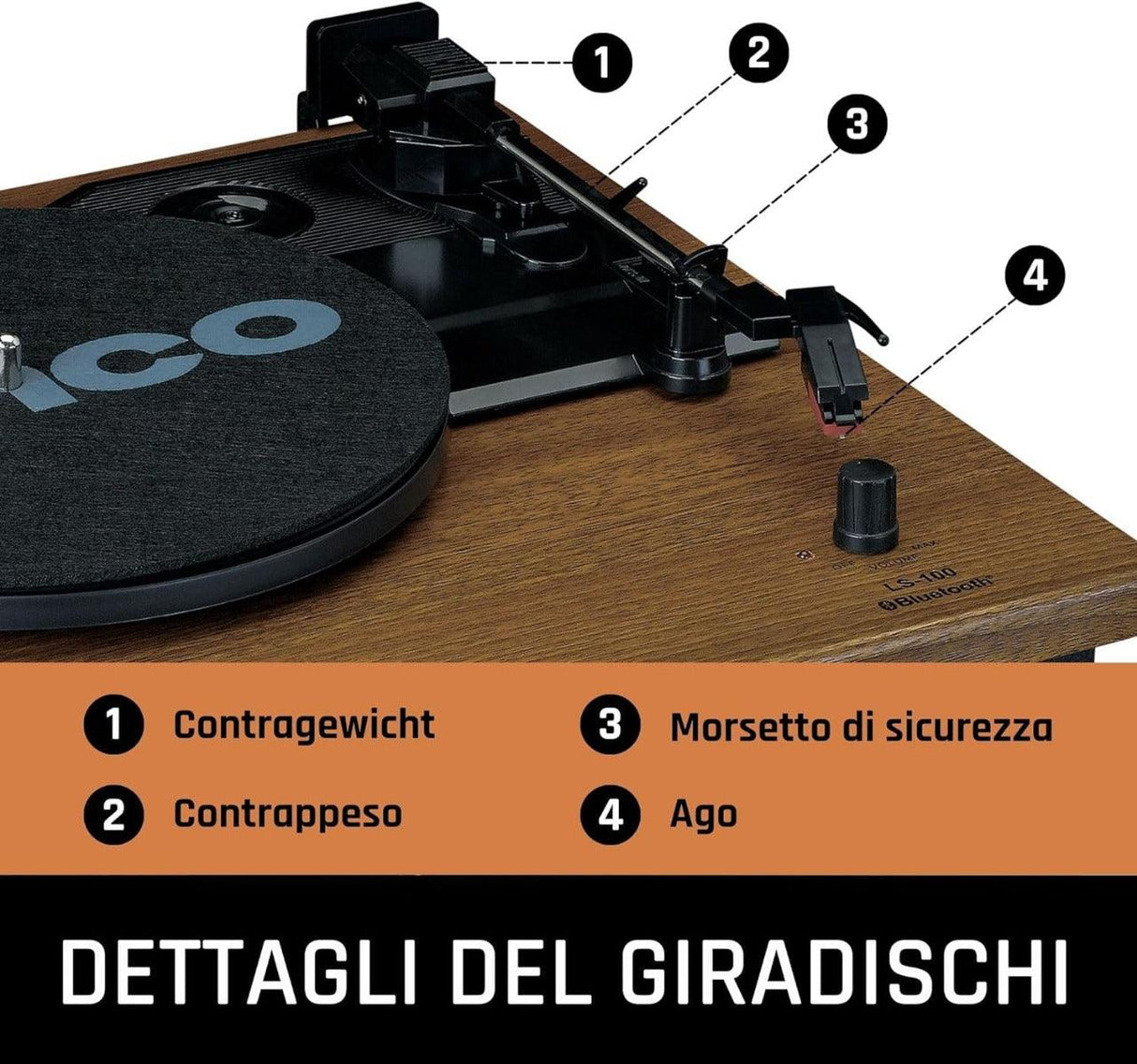 Lenco LS-100 Giradischi amplificato con Bluetooth Amplificatore stereo integrato 10W x 2 - TechSoundSystem.com