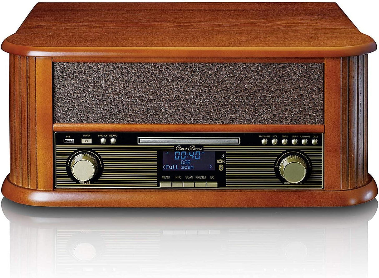 Lenco TCD-2570 Giradischi in legno, connessione USB, Radio e DAB+, Lettore di cassette e CD, Bluetooth, 2 altoparlanti integrati - TechSoundSystem.com