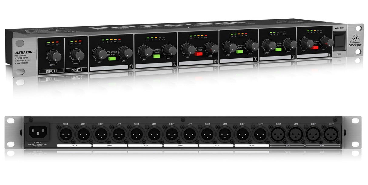 BEHRINGER ZMX2600 ZONE-MIXER PROFESSIONALE 8 CANALI 3 BUS MIC CON TELECOMANDO E PORTE DI COLLEGAMENTO - TechSoundSystem.com