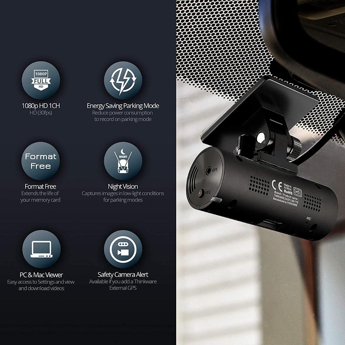 Thinkware F70 PACK Dash Cam anteriore con GPS, FUll HD, Angolo di visuale da 140° - TechSoundSystem.com