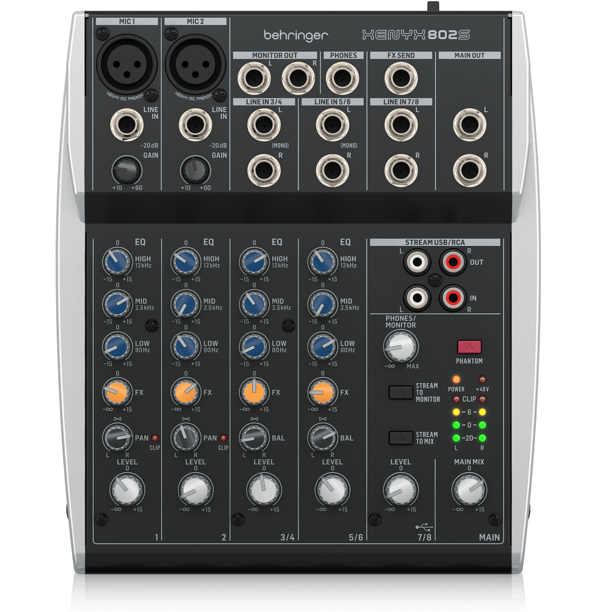 BEHRINGER XENYX 802S MIXER 8 INGRESSI CON INTERFACCIA STREAMING USB - TechSoundSystem.com