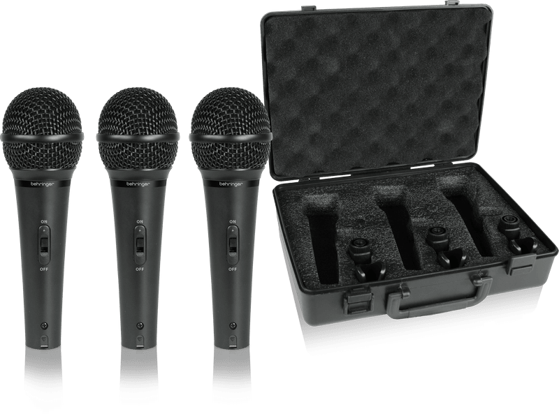 BEHRINGER XM1800S KIT 3 MICROFONI DINAMICI CARDIODI + 3 CLAMPS + CUSTODIA SET PER CANTO E KARAOKE - TechSoundSystem.com