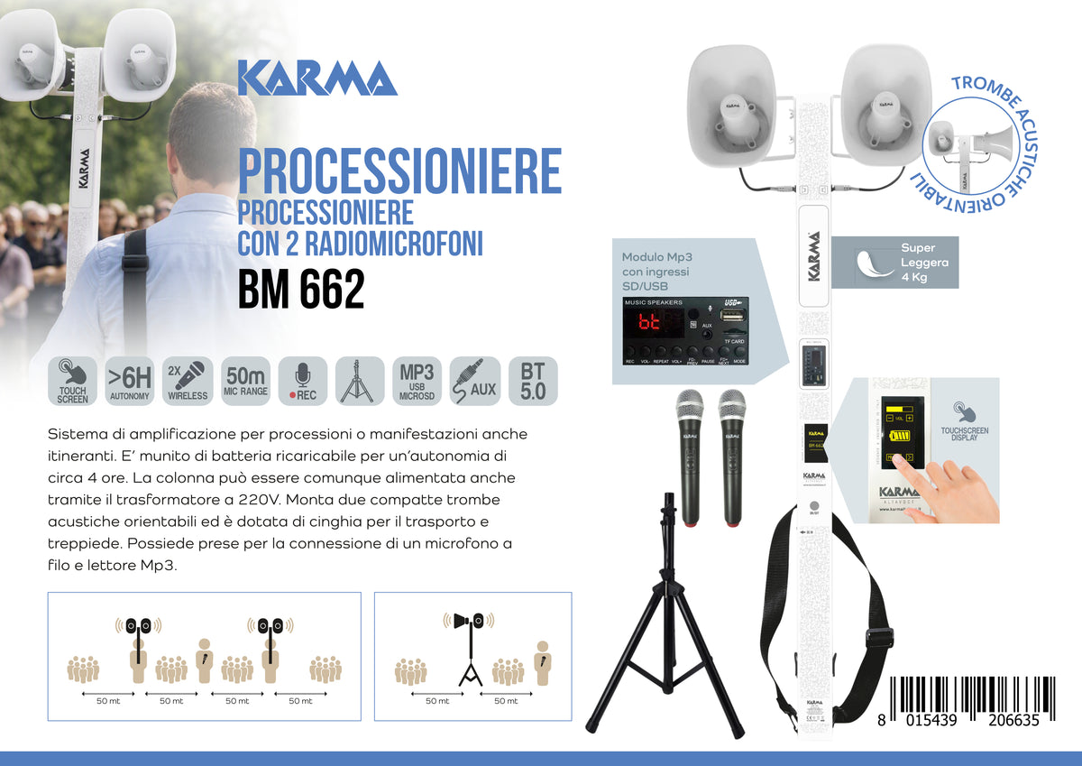 KARMA BM 662 Processioniere con 2 UHF radiomicrofoni
