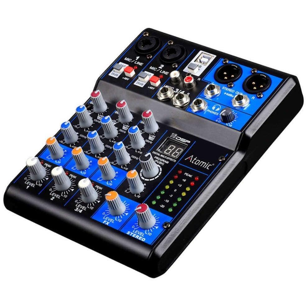ATOMIC4DJ MIX-S 201 MIXER 2 CANALI MONO 1 STEREO 99 EFFETTI 16BIT USB PHANTOM 48V - TechSoundSystem.com
