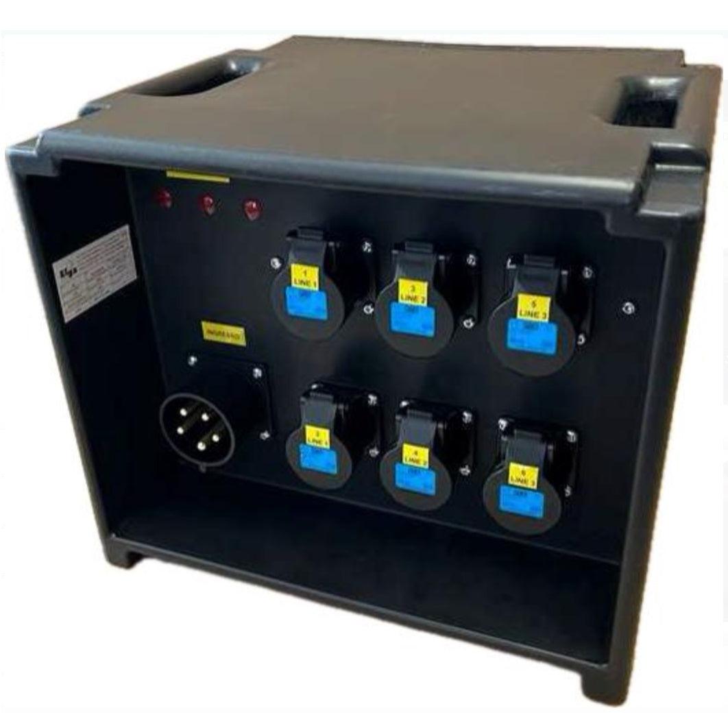 ELGA POWERBOX INGRESSO SPINA PENTAPOLARE 32A 400V IP67 USCITE 6 PRESE MONOFASE CEE P17 16A 3P 230V IP44 3 SPIE DI RETE - TechSoundSystem.com
