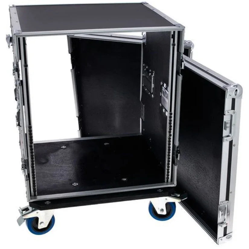 FLYHT PRO RACK 12U 19'' 45CM FLIGHT CASE 4 MANIGLIE 8 CHIUSURE RUOTE 100MM 2+2 CON FRENO