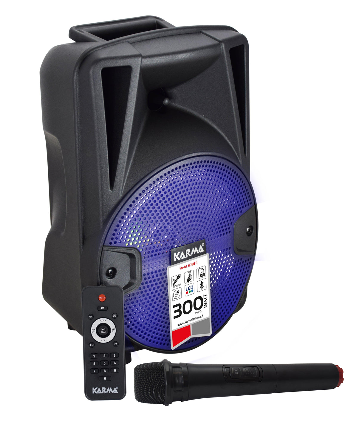 KARMA HPSB 8 Diffusore amplificato con radiomicrofono 300W PMPO - TechSoundSystem.com
