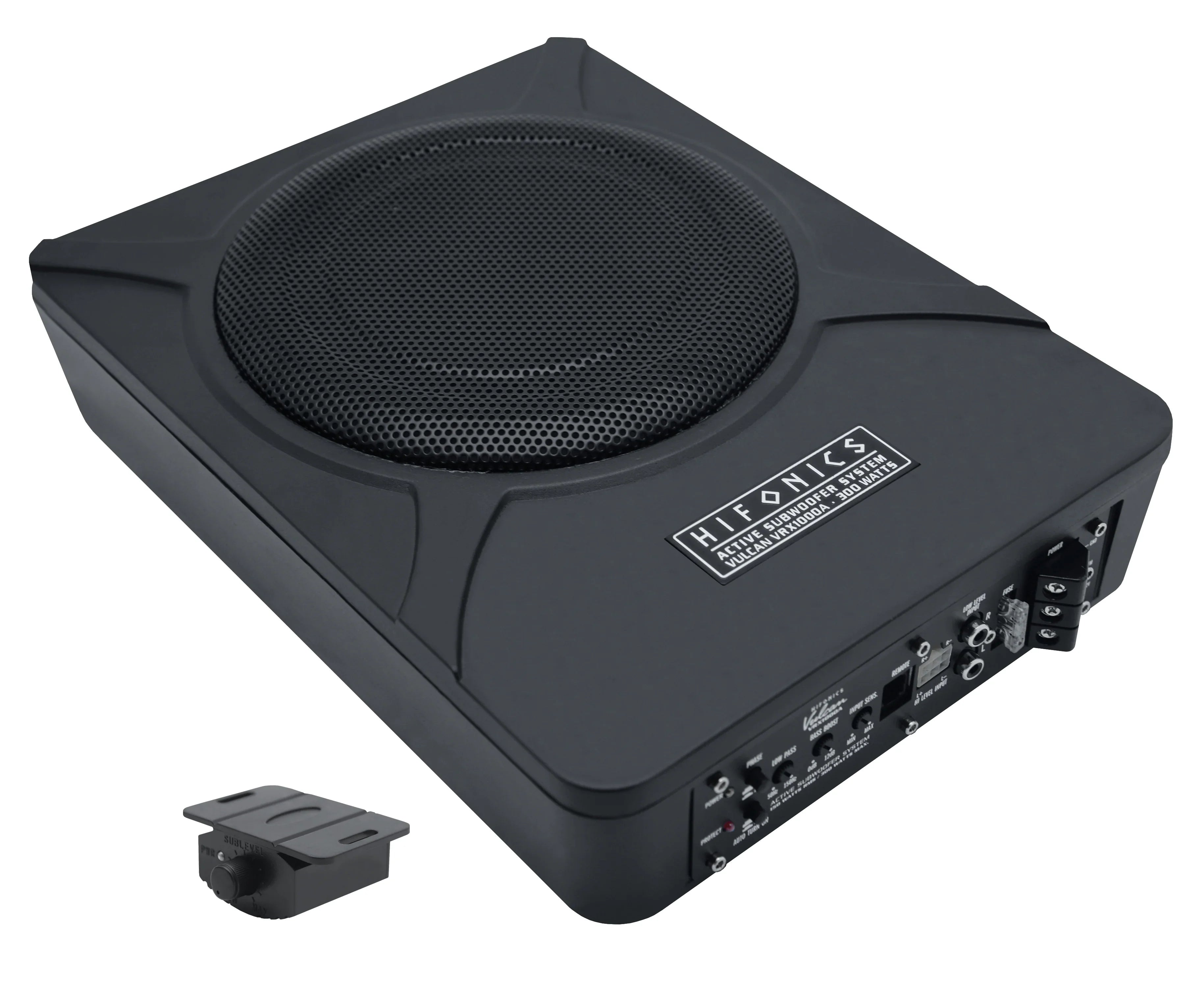 Subwoofer Attivo Sottile Per Auto 300W – Doppia Modalità (voce/bassi), Regolazioni Di Fase E Bass Boost, Per Diversi Veicoli