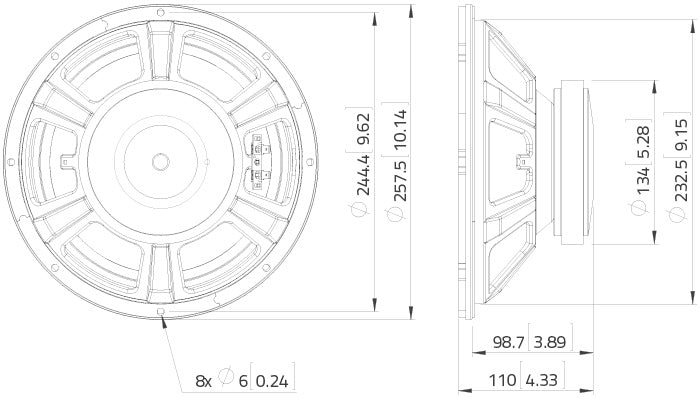 Lavoce FBASS10-18 bass guitar speaker da 250mm 8 Ohm 300W