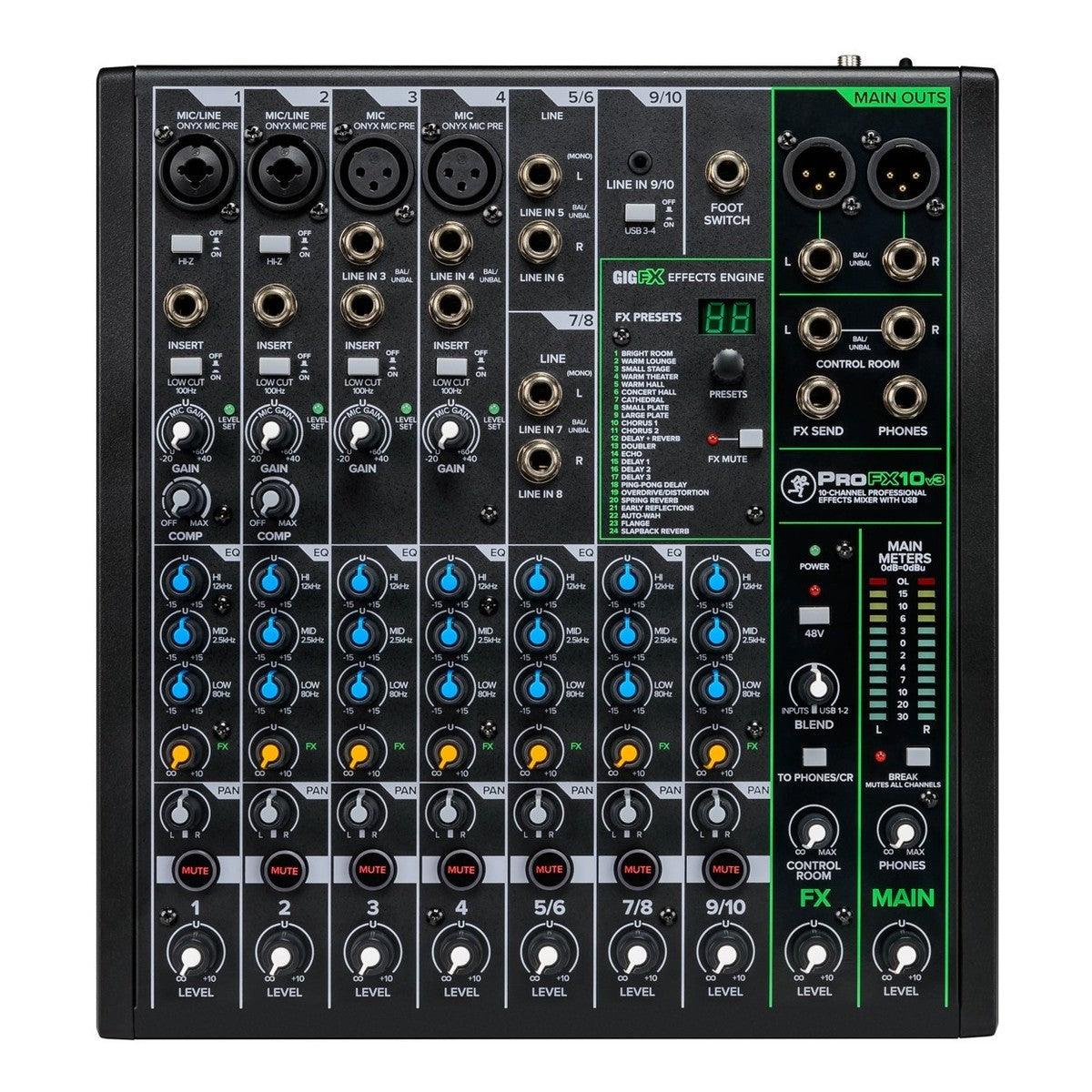 MACKIE PROFX10 V3 MIXER 4 INGRESSI MICROFONICI + 3 STEREO CON EQ 3 BANDE 2 COMPRESSORI E CONNETTIVITA' USB - TechSoundSystem.com