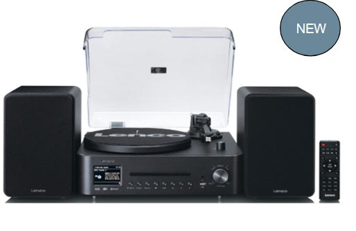 Lenco MC-760BK Sistema all-in-one giradischi, lettore CD, Radio DAB+, FM, Bluetooth 5.3, diffusori 30W
