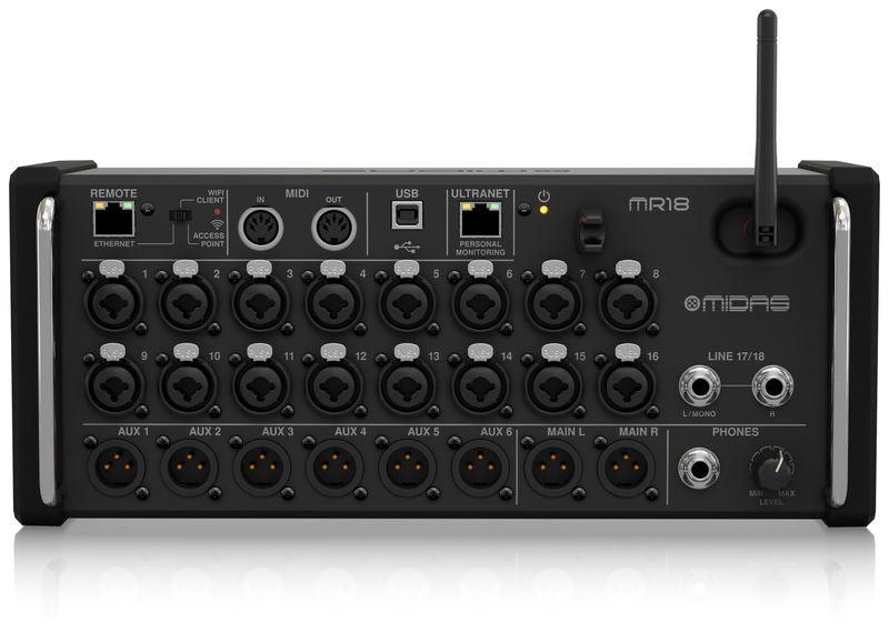 MIDAS MR18 MIXER DIGITALE 18 INPUT + 16 INGRESSI MIC + ROUTER WI-FI + INTERFACCIA AUDIO USB INTEGRATA + 4 PROCESSORI DI SEGNALE + PROCESSING 40 BIT + MIDI COMPATIBILE CON IOS ANDROID PC MAC - TechSoundSystem.com