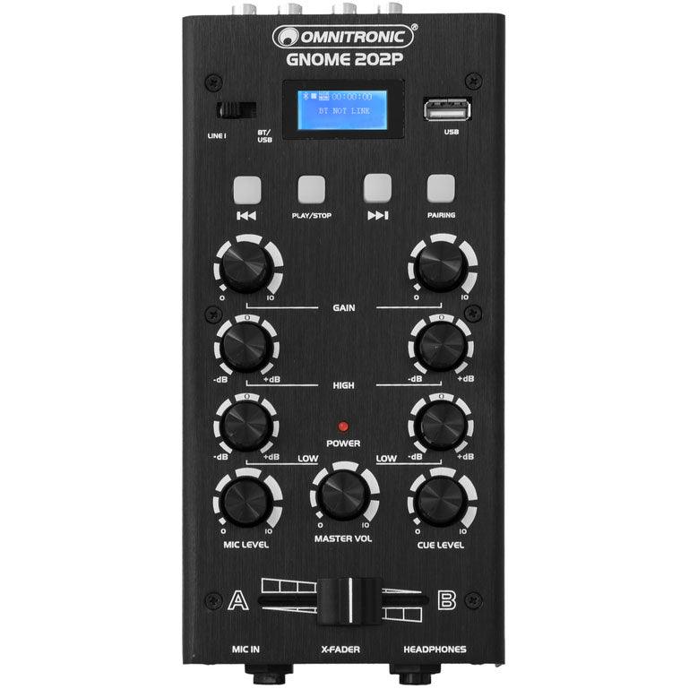 OMNITRONIC GNOME 202P BLACK MINI MIXER DJ 2 CANALI STEREO CON LETTORE MP3 USB - TechSoundSystem.com