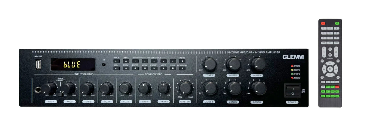 GLEMM PAA 250DBZ6 Amplificatore 6 zone indipendenti 250W 4-8ohm o 70/100V