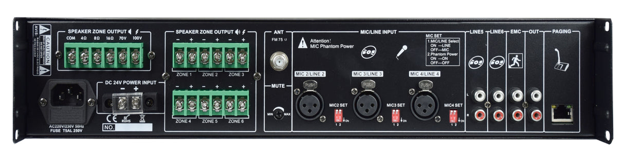 GLEMM PAA 480MZ Amplificatore PA 480W 6 zone, 100V/16ohm