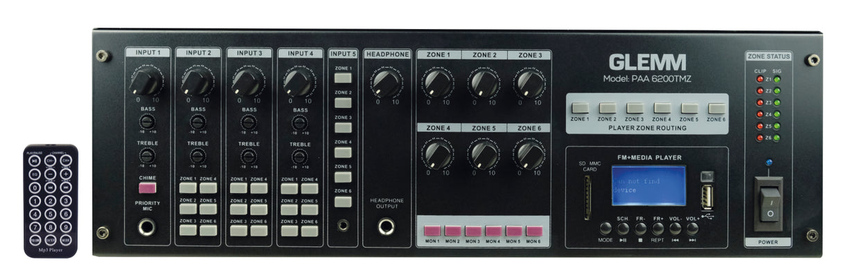 GLEMM PAA 6200TMZ Amplimixer 6 zone 1200W 8ohm/100V