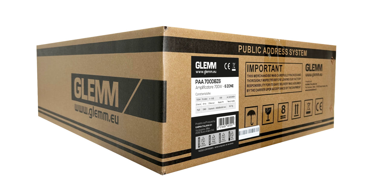 GLEMM PAA 700DBZ6 Amplificatore PA 6 zone 100V/8ohm da 700W