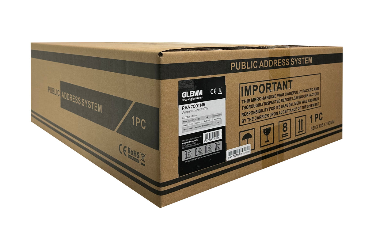 GLEMM PAA 700TMB Amplificatore PA da 700W a 100V/16ohm, con Bluetooth