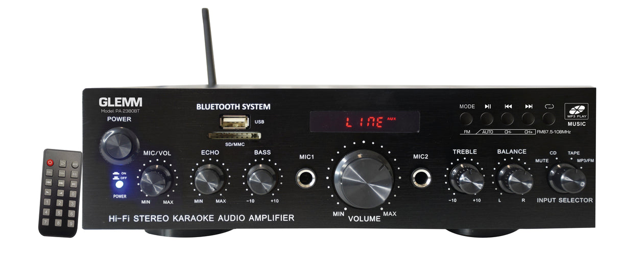 GLEMM PA 2380BT Amplificatore stereo 2x50W Display, MP3, Bluetooth - TechSoundSystem.com