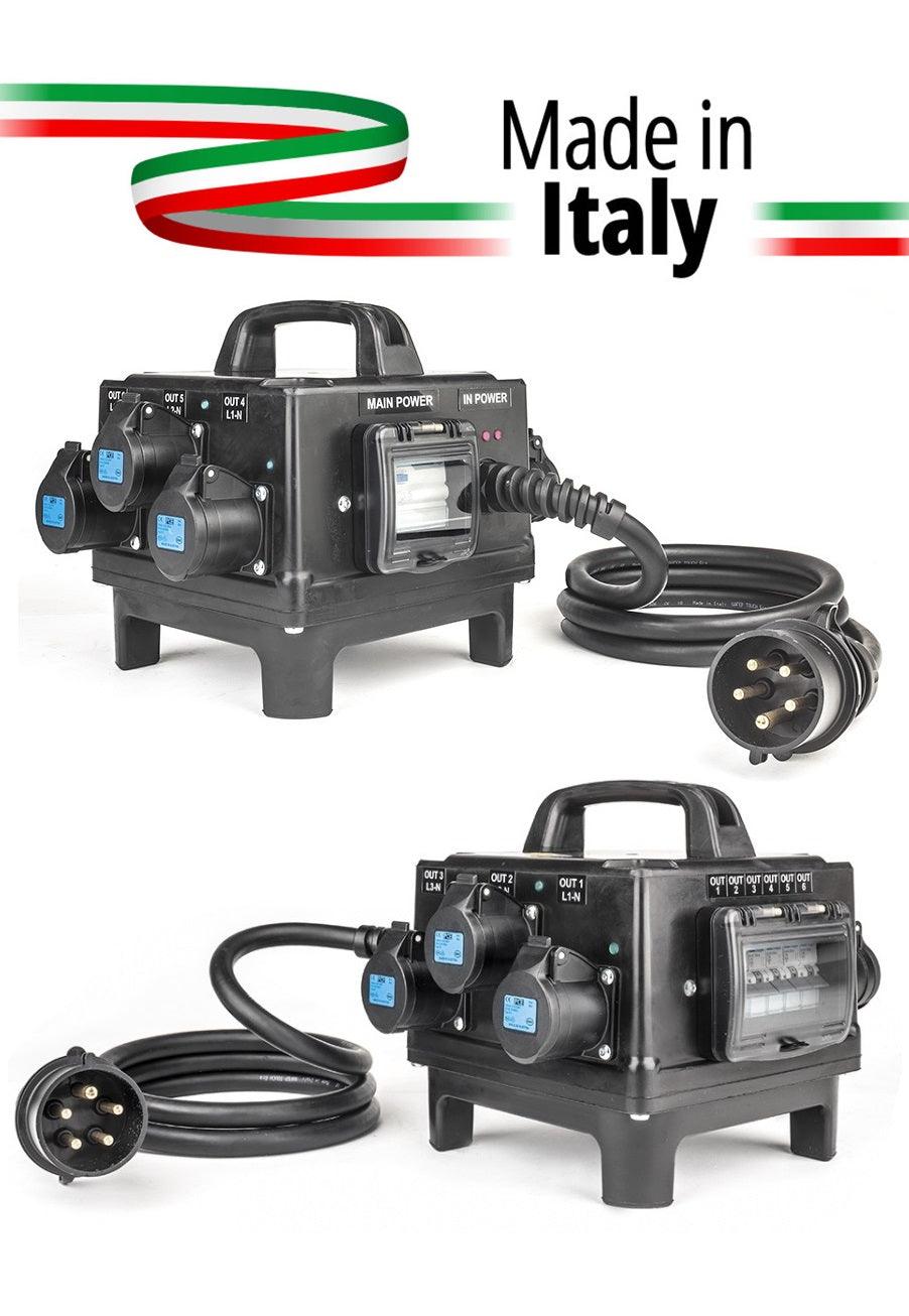 POWERBOX TARTARUGA QUALITA' GOMMA BUTILICA VULCANIZZATA SPINA 32A 5P 6 PRESE CEE 16A 3P SPIE RETE DOPPIA PROTEZIONE RCCB 40A + 6 MCB - TechSoundSystem.com