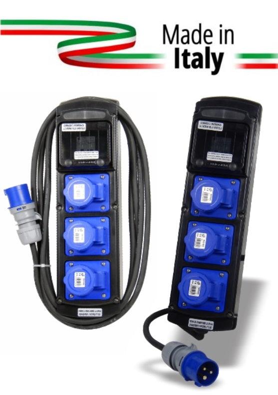 POWER-BOX PORTATILE INGRESSO SPINA 16A MASCHIO 3P 2P+E USCITE 3 PRESE CEE 16A 3P PROTEZIONE MGTD 1N16A - TechSoundSystem.com