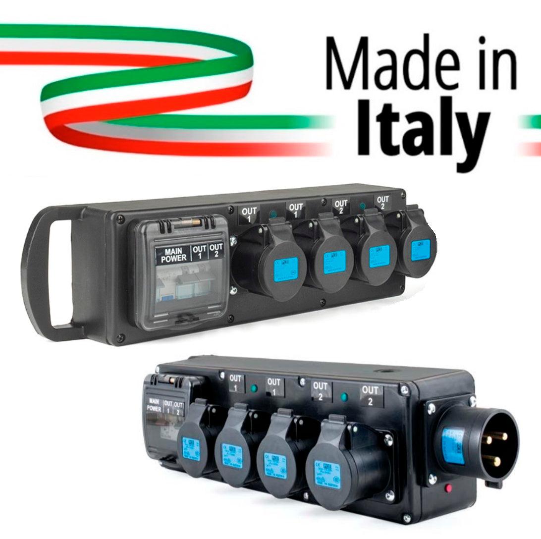 POWER-BOX PORTATILE INGRESSO SPINA 32A MASCHIO 3P USCITE 4 PRESE CEE 16A 3P PROTEZIONE 1 RCBO 32A + 2 MBC 16A - TechSoundSystem.com