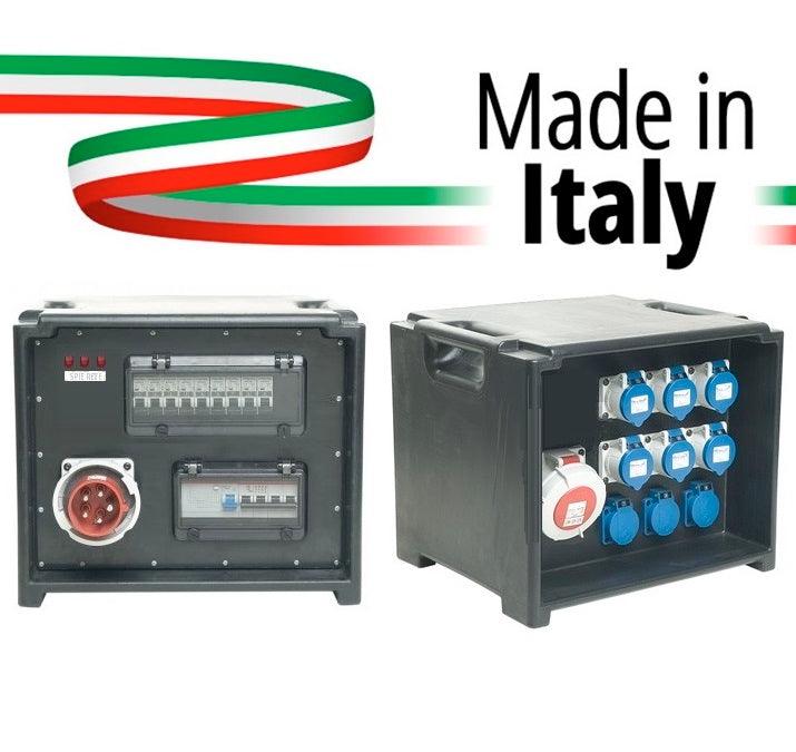 POWER-BOX CUBO SPIE RETE INGRESSO SPINA 32A MASCHIO 5P USCITE 6 PRESE CEE 16A 2P+ 3 SCHUKO 16A + 32A 5P LOOP - TechSoundSystem.com