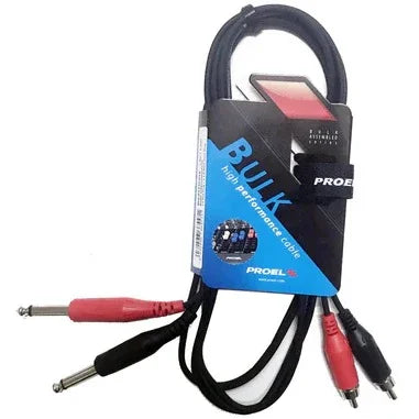 PROEL BULK555LU3 2 RCA MASCHIO - 2 JACK MONO 1/4" 6.5mm CAVO AUDIO DI SEGNALE SCHERMATO 3 METRI