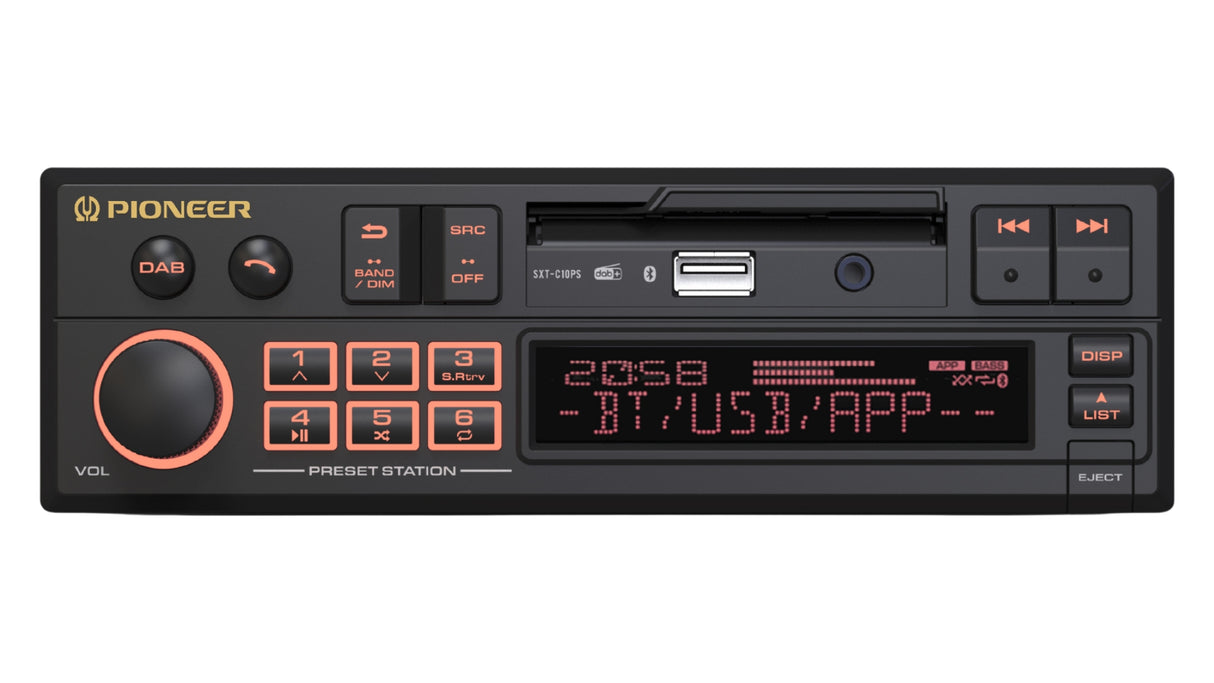 Pioneer STX-C10PS Autoradio MECHALESS Retrò RDS, RGB, DAB/DAB+, Bluetooth, USB e Aux-in anteriore